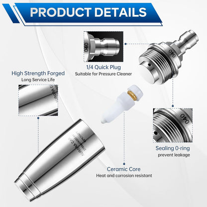 Stainless Steel Pressure Washer Tips Turbo Nozzle 4000 PSI Pressure Washer Rotating Turbo Nozzle, 360° Rotating Pressure Washer Nozzle with 1/4'' Quick Connect, 4.0 GPM 4.0 Orifice