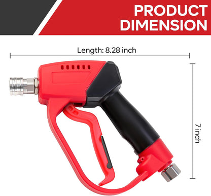 Short Pressure Washer Gun 5000PSI，High Pressure Washer Gun with 5 Spray Nozzle Tips, 3/8" Quick Connect Plug and M22-14/15mm Fittings, Power Washer Gun Compatible with Foam Cannon，12 GPM