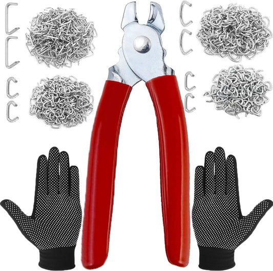 480Pcs 3/4" 1/2" 3/8" 1" Galvanized Hog Rings with Straight Hog Ring Pliers Assortment, Professional Upholstery Hog Rings Installation Kit for Bungee Shock, Cords, Animal Pet Cages, Bagging
