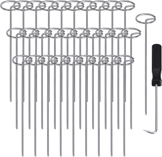 120 Pcs Garden Landscape Staples - 12 Gauge Circle Top Landscape Pins - 6 Inch Galvanized Landscape Pins Garden Stakes with 1Pc Nail Lifter for Securing Yard Garden Lawn Fabric Weed Barrier