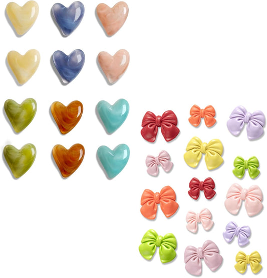 12Pcs Heart & 14Pcs Bow Magnets, Colorful Magnets for Whiteboard Cabinet Locker, Resin Decorative Magnets for Classroom Kitchen Office