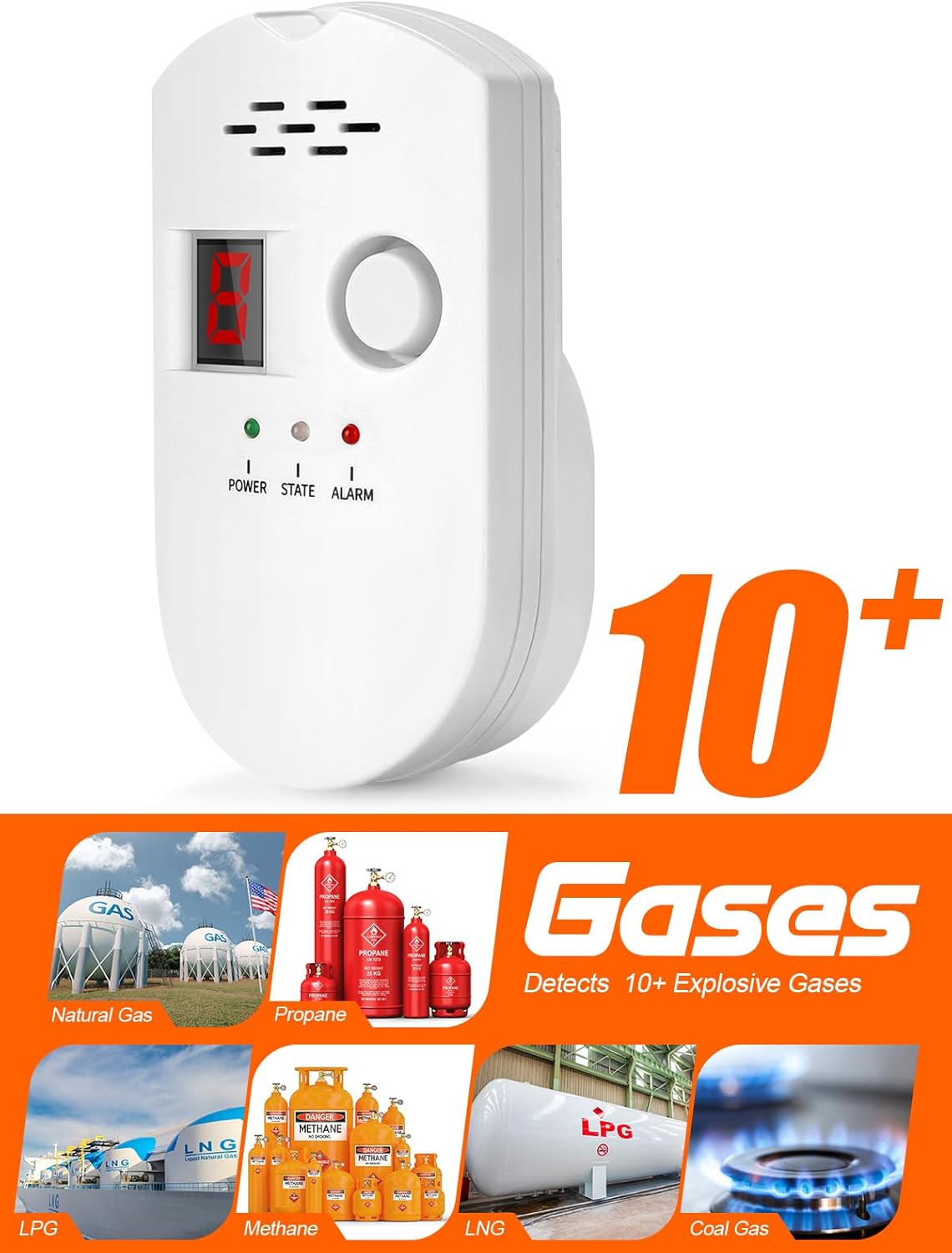 Natural Gas Leak Detector, Plug-in Propane Natural Gas Detector for Home Kitchen RV, Combustible & Explosive Gas Alarm for LPG, LNG, Methane (AC Power)