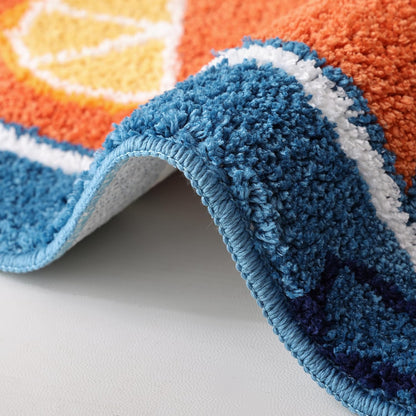 Sardine Can Bath Mat, Blue Bathroom Rugs for Bedroom, Soft Washable Rug Non Slip Cute Kitchen Bath Mats for Bathroom Funny Cartoon Fish and Lemon
