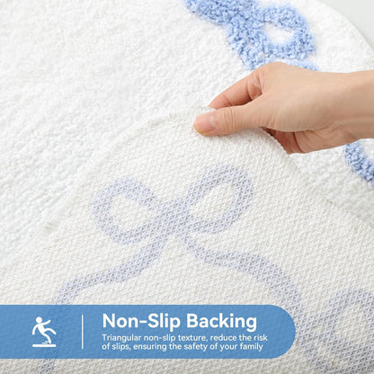 Blue Scalloped Bath Mat - Cute Bow Bathroom Rugs Small Non Slip Bath Mat, Soft & Absorbent Bath Rugs for Bathroom Decor, Tub, Vanity Floor