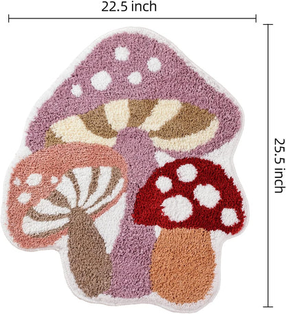 Cute Non Slip Kids Bath Mat - Strong Absorbent Soft Washable Purple Mushroom Boho Bath Rug for Tub, Shower & Bathroom