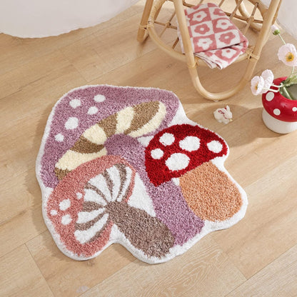 Cute Non Slip Kids Bath Mat - Strong Absorbent Soft Washable Purple Mushroom Boho Bath Rug for Tub, Shower & Bathroom