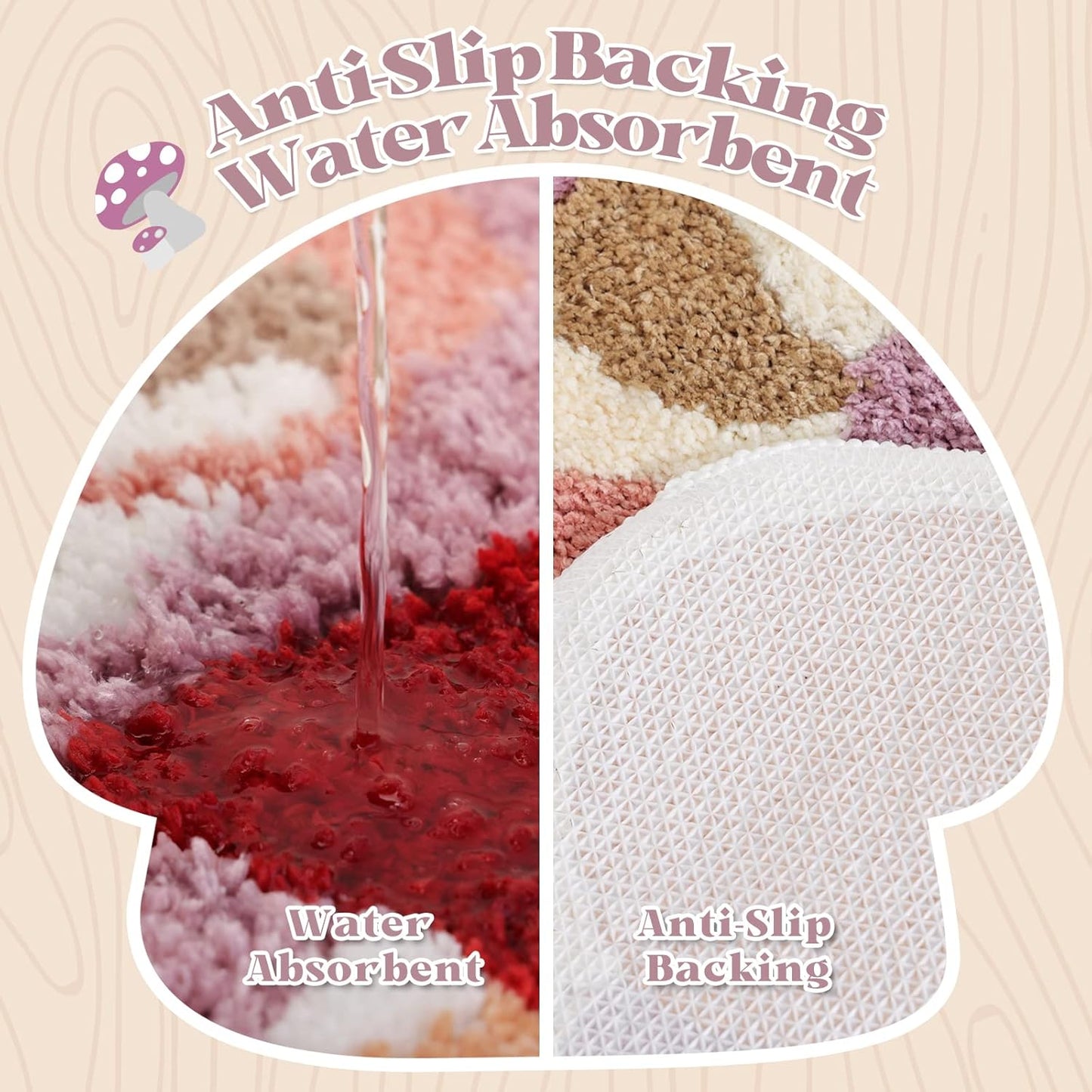 Cute Non Slip Kids Bath Mat - Strong Absorbent Soft Washable Purple Mushroom Boho Bath Rug for Tub, Shower & Bathroom