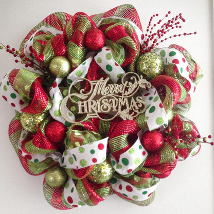 Red and Green Mesh Ribbon - 10 Inch Metallic Foil Stripe Decor for Christmas Tree, Wreaths, DIY Crafts, Valentine's Day