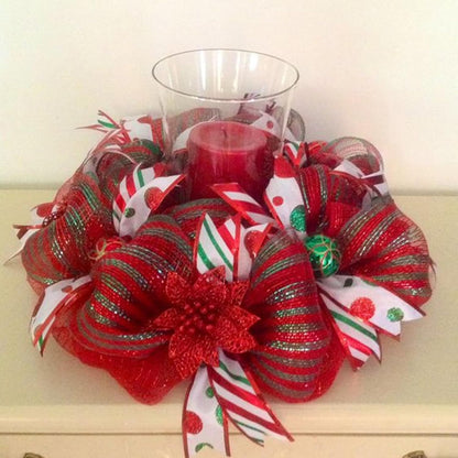 Red and Green Mesh Ribbon - 10 Inch Metallic Foil Stripe Decor for Christmas Tree, Wreaths, DIY Crafts, Valentine's Day