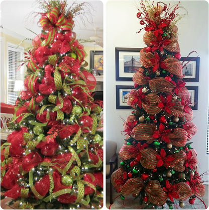 Red and Green Mesh Ribbon - 10 Inch Metallic Foil Stripe Decor for Christmas Tree, Wreaths, DIY Crafts, Valentine's Day