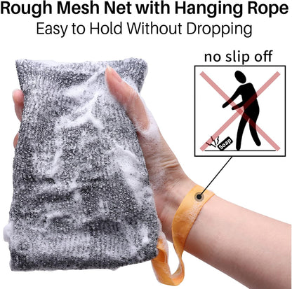 6-Pack Soap Pocket Exfoliating Soap Saver Pouch, Body Scrubber Rough Sponge Exfoliator for Bath or Shower, Gray Mesh Bar Soap Foam Lather Pouch.