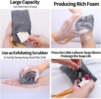 6-Pack Soap Pocket Exfoliating Soap Saver Pouch, Body Scrubber Rough Sponge Exfoliator for Bath or Shower, Gray Mesh Bar Soap Foam Lather Pouch.