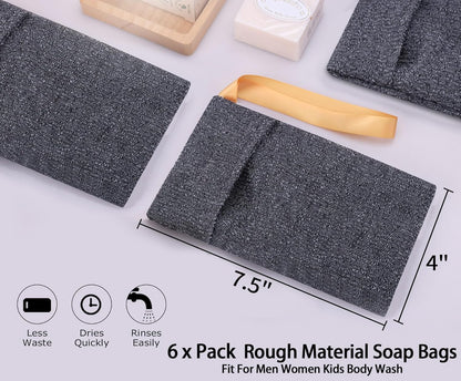 6-Pack Soap Pocket Exfoliating Soap Saver Pouch, Body Scrubber Rough Sponge Exfoliator for Bath or Shower, Gray Mesh Bar Soap Foam Lather Pouch.