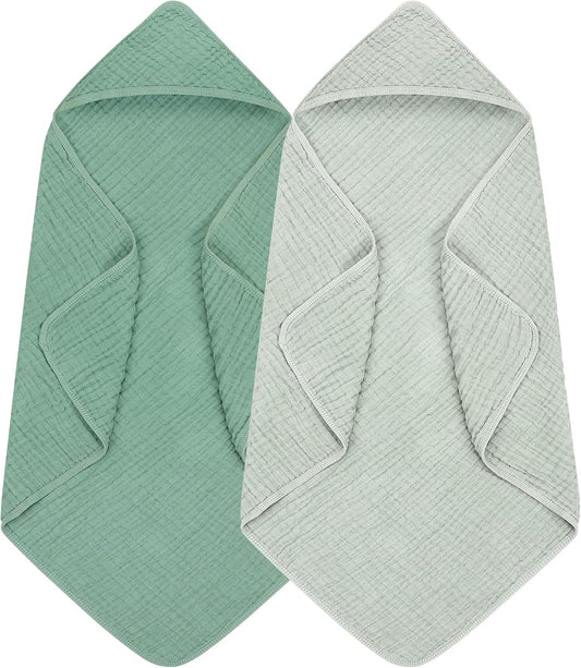 2 Pack Hooded Baby Towels, 100% Muslin Cotton Bath Towel for Babies, Newborn, Infant and Toddler, Absorbent Soft Baby Bath Towel with Hood, Boy and Girl Bath Essentials