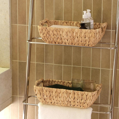 2 Pack Wicker Storage Baskets with Wooden Handles, Large Water Hyacinth Basket for Organizing Shelves, Natural Woven Storage Baskets for Snack, Gift
