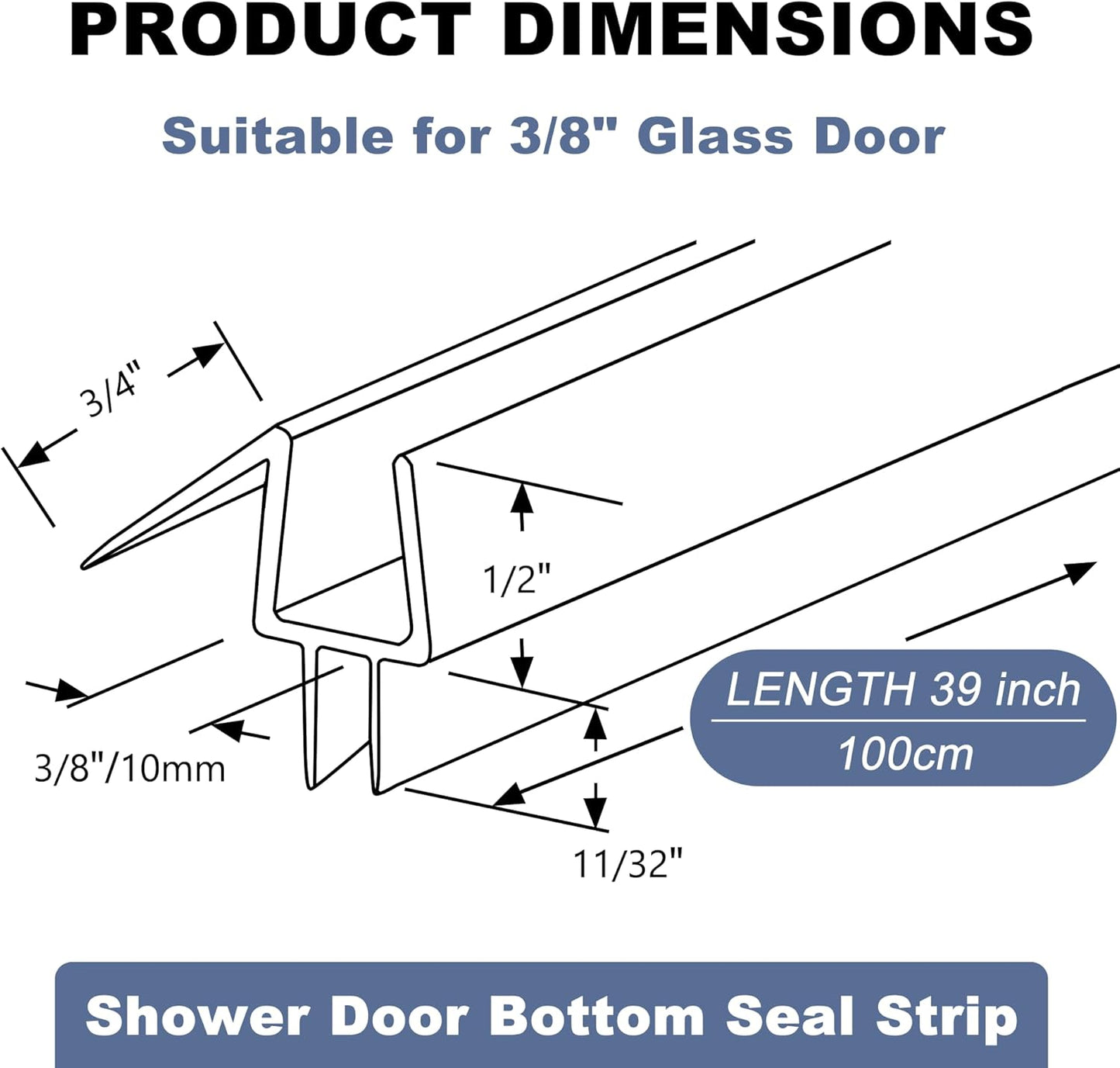 4-Pack Frameless Shower Door Bottom Seal for 3/8 Inch Thick Glass Doors – Stop Shower Leaks and Create a Water Barrier (3/8” x 39”)