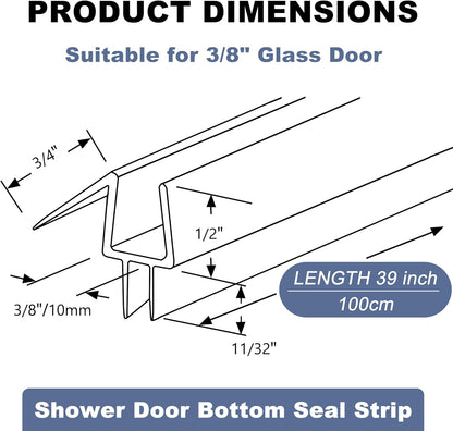 4-Pack Frameless Shower Door Bottom Seal for 3/8 Inch Thick Glass Doors – Stop Shower Leaks and Create a Water Barrier (3/8” x 39”)