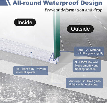 4-Pack Frameless Shower Door Bottom Seal for 3/8 Inch Thick Glass Doors – Stop Shower Leaks and Create a Water Barrier (3/8” x 39”)