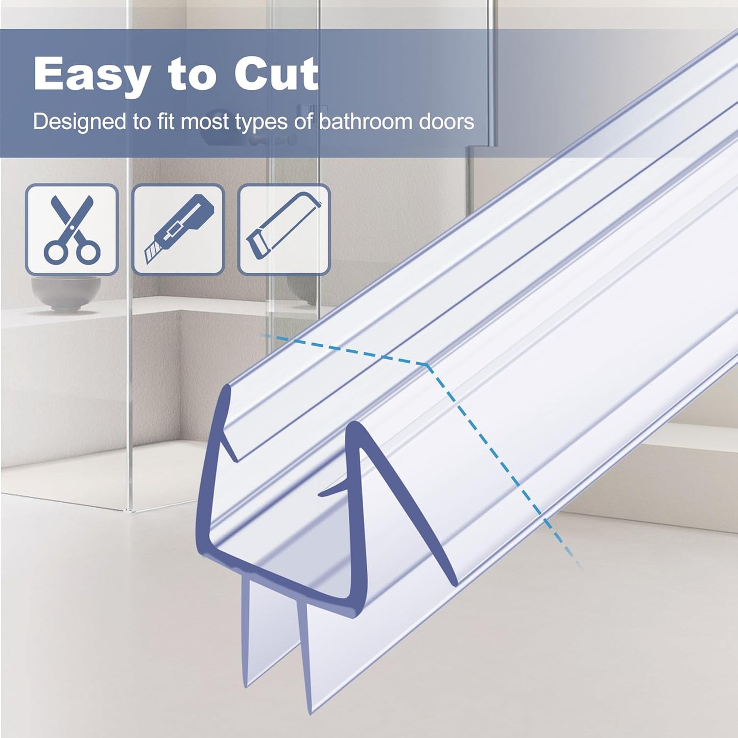 4-Pack Frameless Shower Door Bottom Seal for 3/8 Inch Thick Glass Doors – Stop Shower Leaks and Create a Water Barrier (3/8” x 39”)