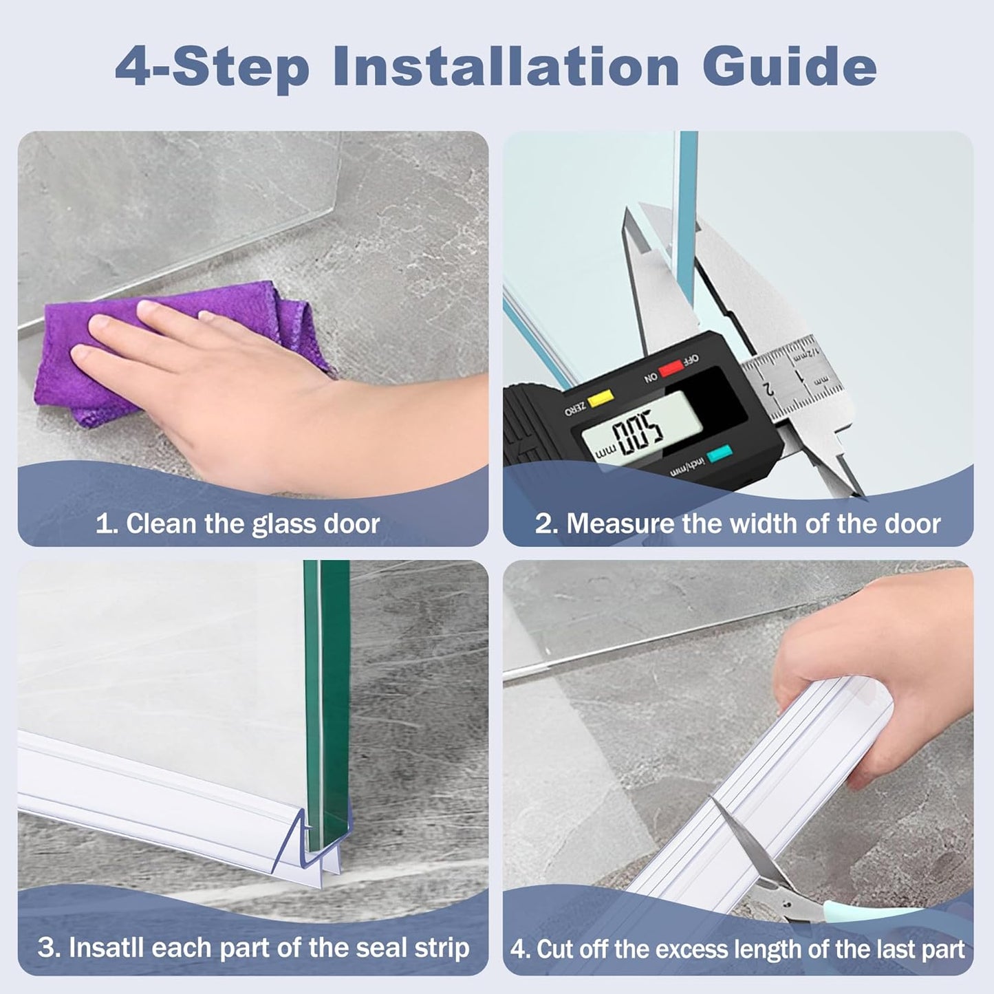 4-Pack Frameless Shower Door Bottom Seal for 3/8 Inch Thick Glass Doors – Stop Shower Leaks and Create a Water Barrier (3/8” x 39”)