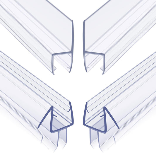 Frameless Shower Door Seal Set for 1/4 Inch Glass Doors - 2-Pack Bottom Seal and 2-Pack Side – Stop Shower Leaks and Create a Water Barrier (1/4” x 39”)