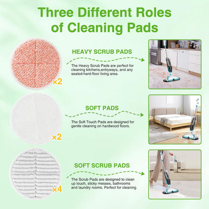 8 Pack Mop Pads Replacement Compatible with Bissell Spinwave 2124, 2039A, 2307, 23157, 23159, 20393, 20399 Hard Floor Spin Mop, 2 Soft Pads, 4 Scrubby Pads, 2 Heavy Scrub Pads.