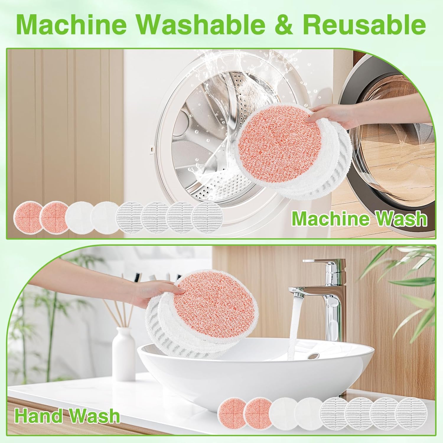 8 Pack Mop Pads Replacement Compatible with Bissell Spinwave 2124, 2039A, 2307, 23157, 23159, 20393, 20399 Hard Floor Spin Mop, 2 Soft Pads, 4 Scrubby Pads, 2 Heavy Scrub Pads.