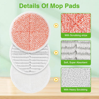 8 Pack Mop Pads Replacement Compatible with Bissell Spinwave 2124, 2039A, 2307, 23157, 23159, 20393, 20399 Hard Floor Spin Mop, 2 Soft Pads, 4 Scrubby Pads, 2 Heavy Scrub Pads.