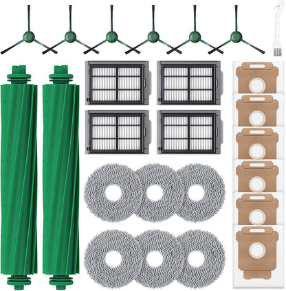 25 Pcs Replacement Parts Kit for iRobot Roomba Plus 405/505 / 507 Combo Robot Vacuum, Accessories Include 2 Main Brush, 6 Vacuum Bags, 4 Hepa Filters, 6 Mop Pads, 6 Side Brushes, 1 Cleaning Brush