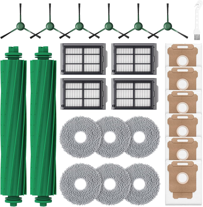 25 Pcs Replacement Parts Kit for iRobot Roomba Plus 405/505 / 507 Combo Robot Vacuum, Accessories Include 2 Main Brush, 6 Vacuum Bags, 4 Hepa Filters, 6 Mop Pads, 6 Side Brushes, 1 Cleaning Brush Hover Image