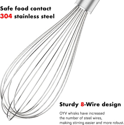 304 Stainless Steel Whisk Set & Rainbow Tongs Set, 3 Pack Metal Whisks and Silicone Tongs for Kitchen Cooking