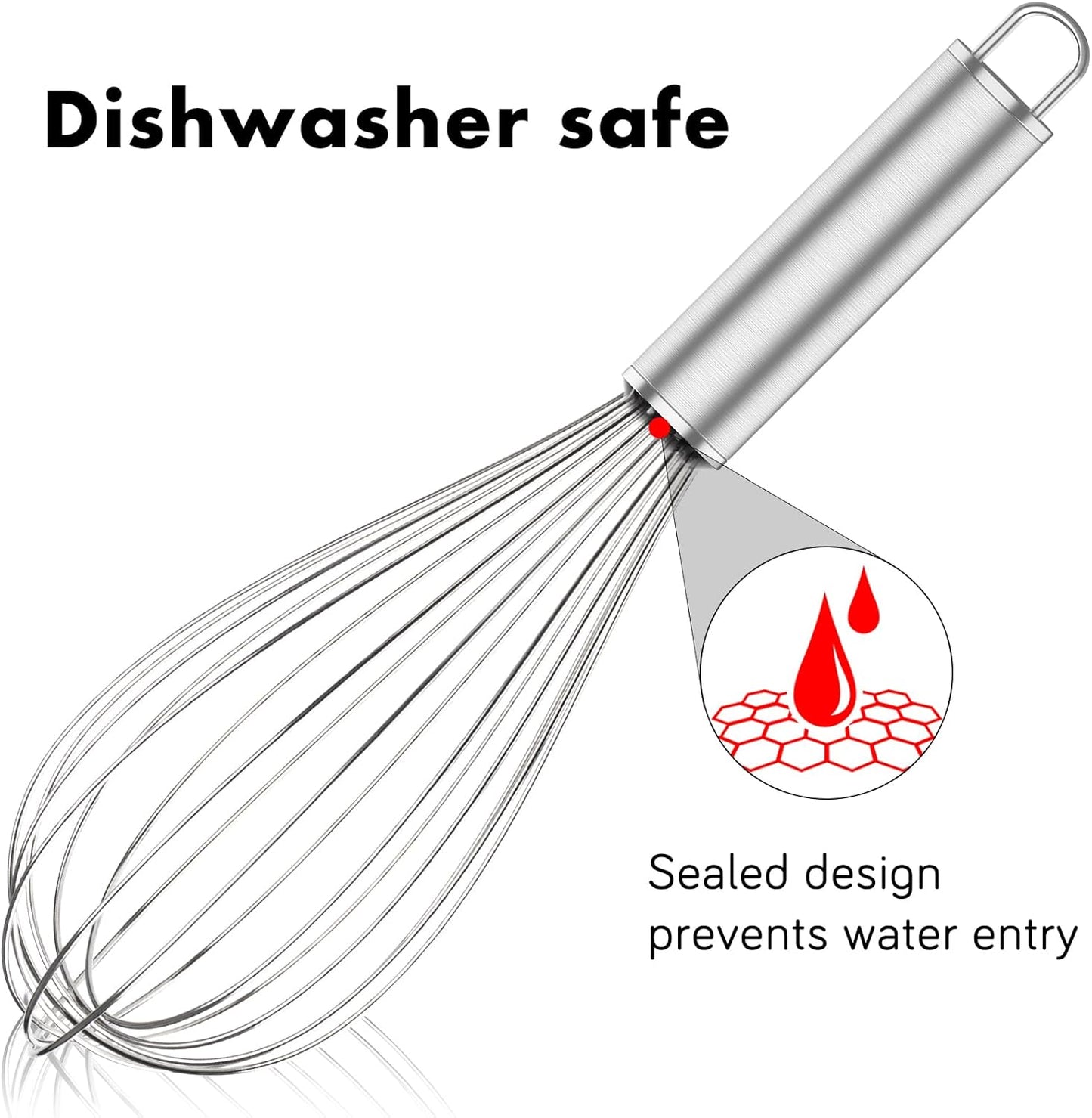 304 Stainless Steel Whisk Set & Rainbow Tongs Set, 3 Pack Metal Whisks and Silicone Tongs for Kitchen Cooking