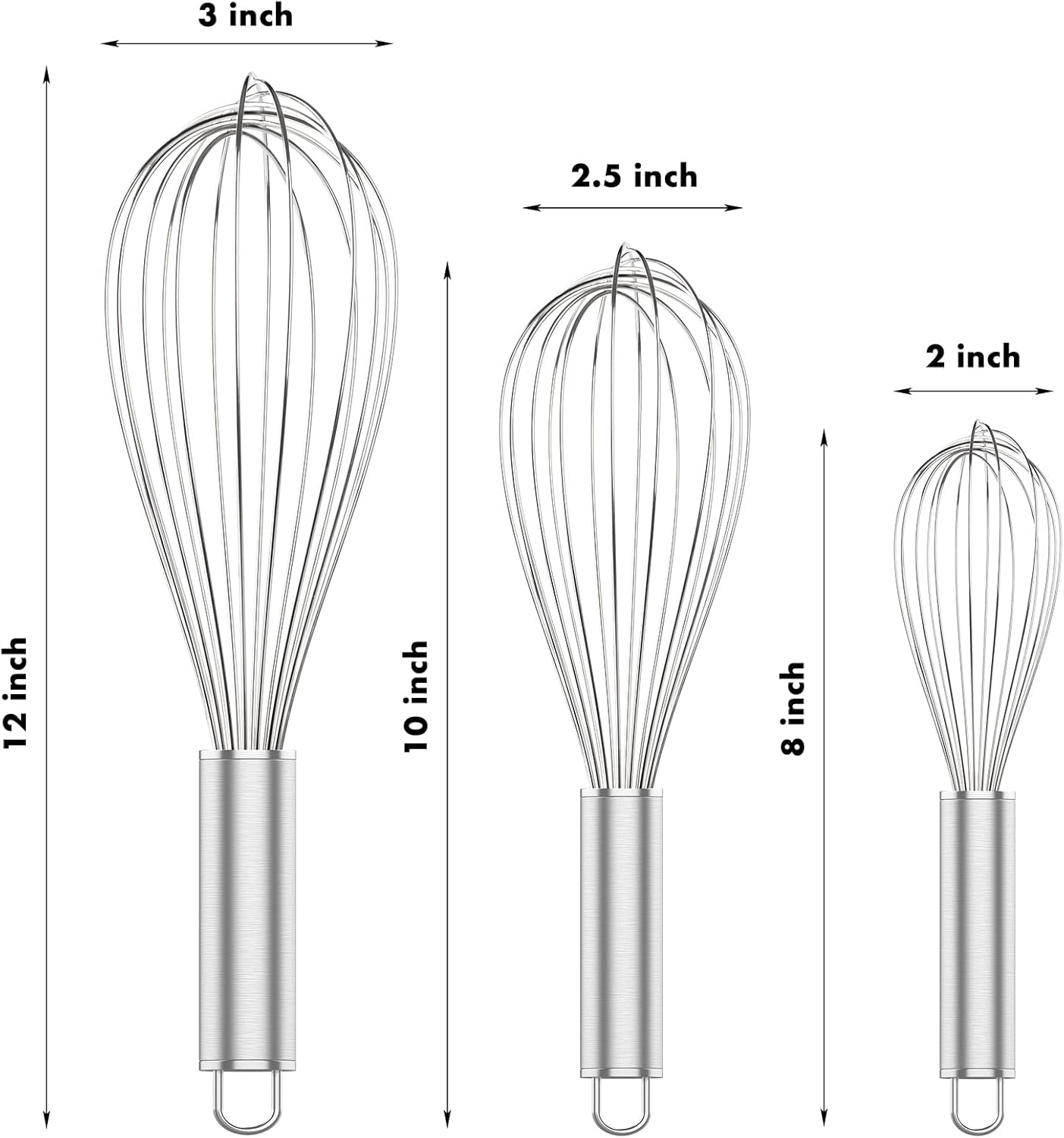 304 Stainless Steel Whisk Set & Rainbow Tongs Set, 3 Pack Metal Whisks and Silicone Tongs for Kitchen Cooking