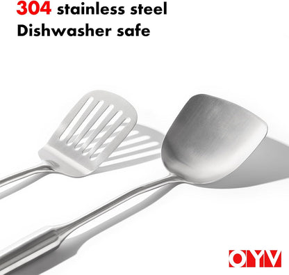 304 Stainless Steel Whisk Set & Wok Spatula, 3 Pack Whisks and Stainless Steel Spatula for Kitchen Cooking, Blending, Beating, Stirring