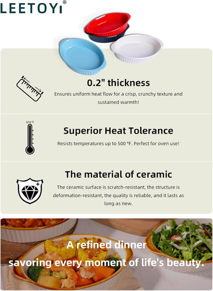 Porcelain Small Oval Au Gratin Pans, Baking Dish Set for 1 or 2 person servings, Bakeware with Double Handle for Kitchen and Home, Set of 2 (White)