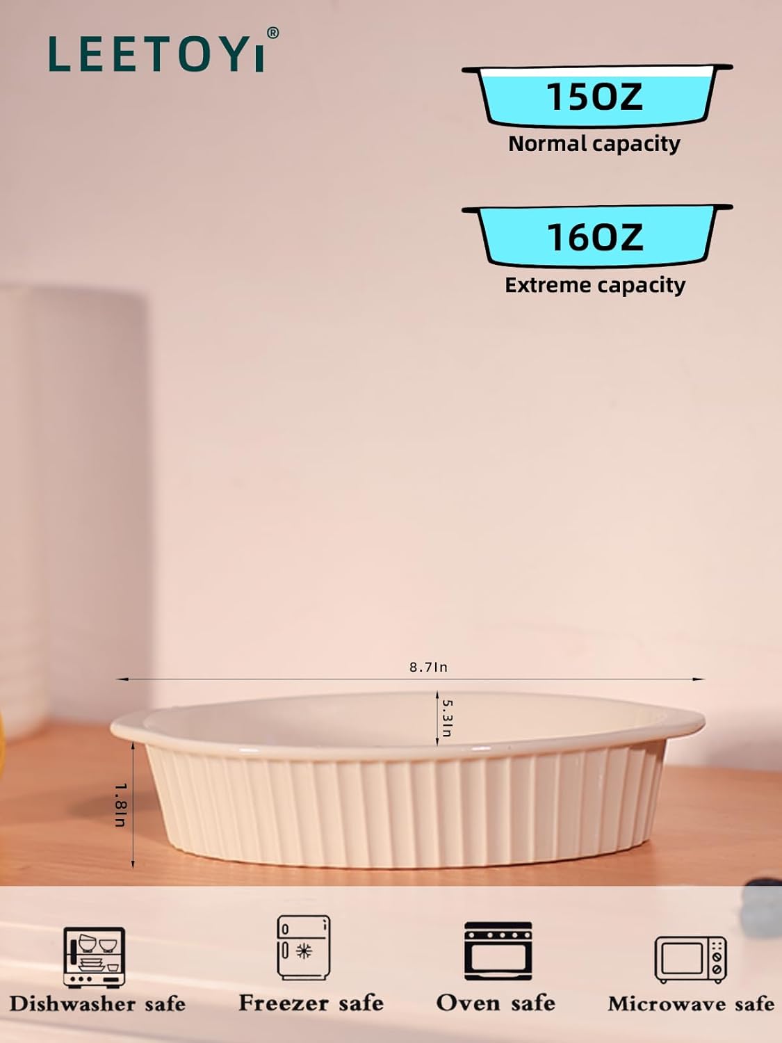 Porcelain Small Oval Au Gratin Pans, Baking Dish Set for 1 or 2 person servings, Bakeware with Double Handle for Kitchen and Home, Set of 2 (White)