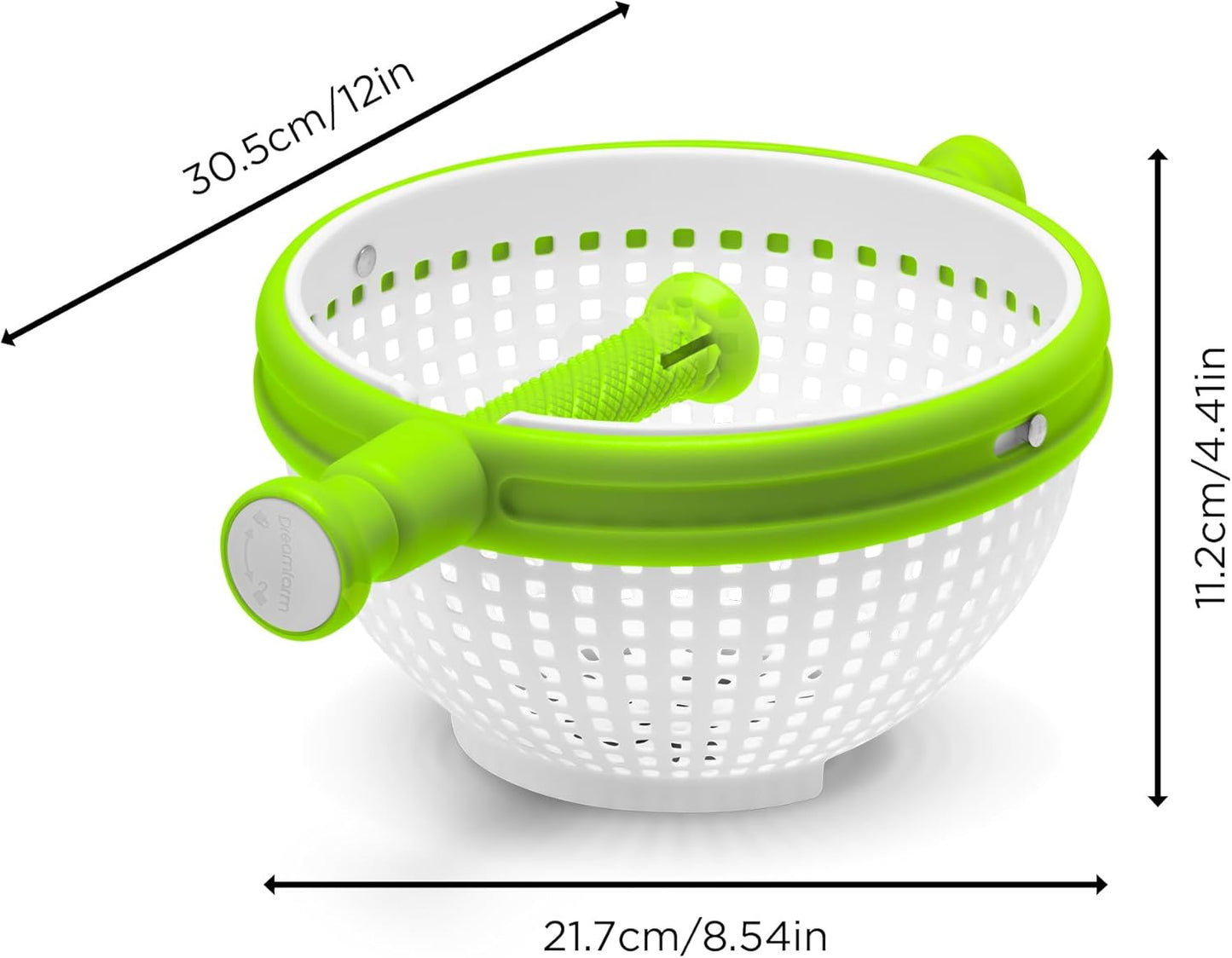 Spina 2-In-1 Easy-To-Use, Collapsible Salad Spinner & Straining Colander for Salad, Fruit, Vegetable, Lettuce - White/Green
