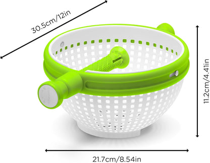 Spina 2-In-1 Easy-To-Use, Collapsible Salad Spinner & Straining Colander for Salad, Fruit, Vegetable, Lettuce - White/Green