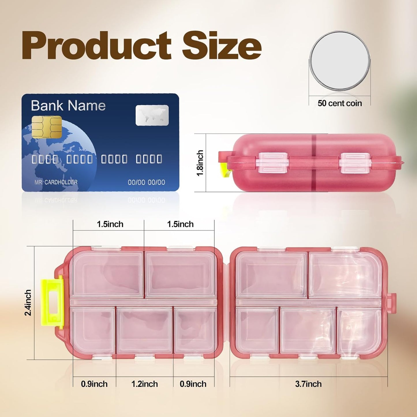 3Pcs Pill Organizer with Medicine Labels, 10 Compartments Travel Pill Box with Removable Labels, Portable Foldable Supplement Box Holder for Fish Oil Vitamin