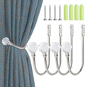 Curtain Holdbacks Silver Wall Mounted Curtain Holders Window Drapery Tiebacks with Clear Crystal Ball Quality Metal Curtain Tiebacks Curtain Hooks with Screws for Drapes, 4 Pcs