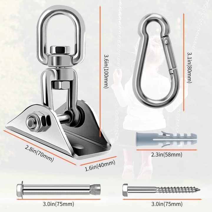 360 Rotating Hammock Hanging Kit - Heavy Duty Stainless Steel 1000 lb Loading Hammock Hooks for Trapeze, Yoga, Boxing Bag, Hammock Chair, Porch