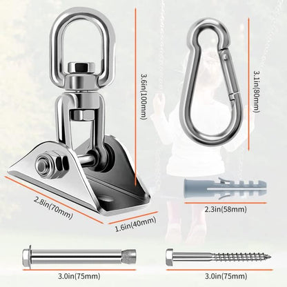 360 Rotating Hammock Hanging Kit - Heavy Duty Stainless Steel 1000 lb Loading Hammock Hooks for Trapeze, Yoga, Boxing Bag, Hammock Chair, Porch