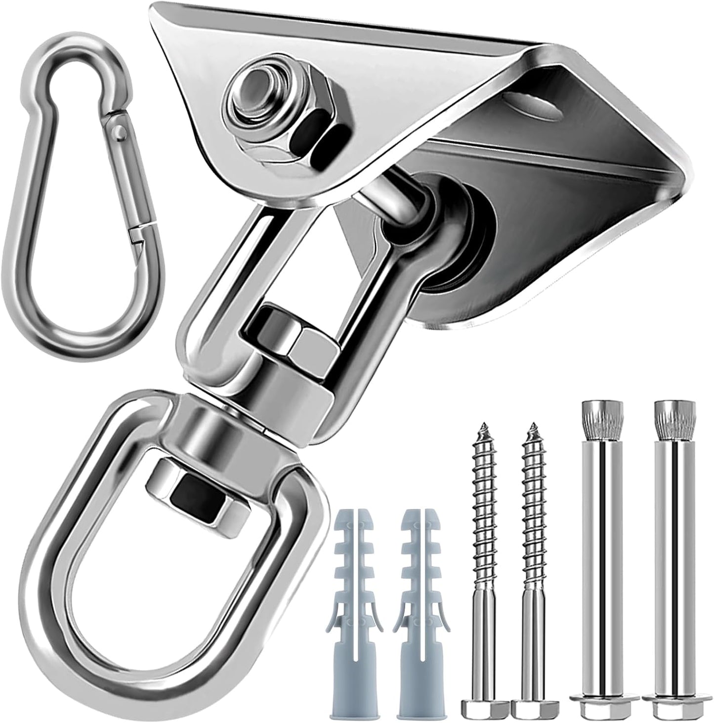 360 Rotating Hammock Hanging Kit - Heavy Duty Stainless Steel 1000 lb Loading Hammock Hooks for Trapeze, Yoga, Boxing Bag, Hammock Chair, Porch