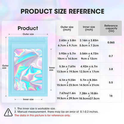 120PCS Smell Proof Mylar Bags,5.5"x7.8" Resealable Bag for Small Business,Holographic Packaging Bags with Clear Window,Foil Pouch Sample Snack Candy Jewelry Bag for Party Favors(Blue)