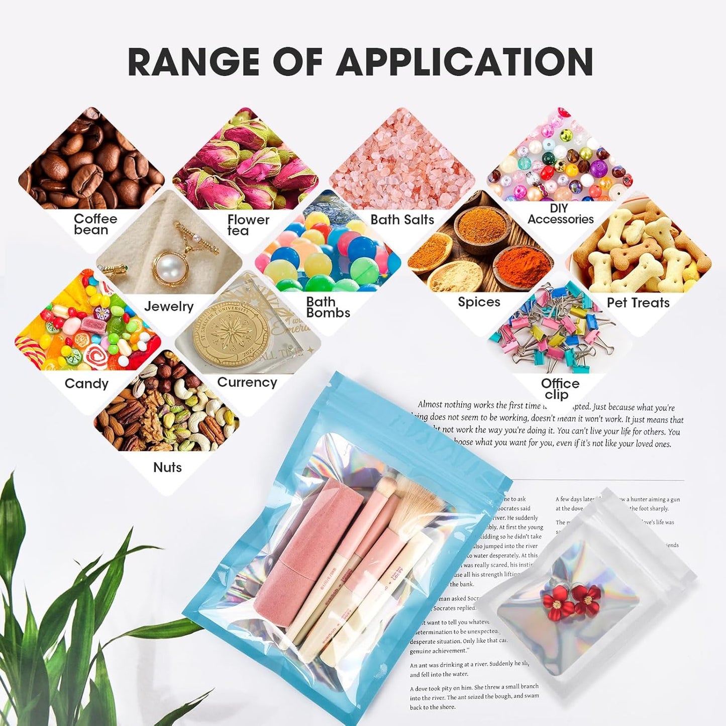 120PCS Smell Proof Mylar Bags,5.5"x7.8" Resealable Bag for Small Business,Holographic Packaging Bags with Clear Window,Foil Pouch Sample Snack Candy Jewelry Bag for Party Favors(Blue)