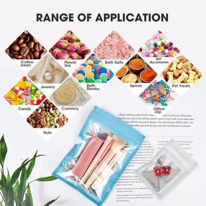 120PCS Smell Proof Mylar Bags,5.5"x7.8" Resealable Bag for Small Business,Holographic Packaging Bags with Clear Window,Foil Pouch Sample Snack Candy Jewelry Bag for Party Favors(Blue)