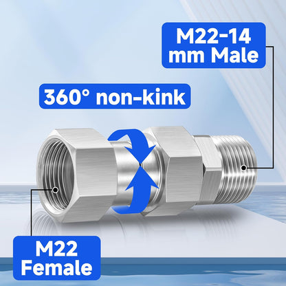 Pressure Washer Swivel Fitting, Metric M22 14mm Thread, Stainless Steel, 4500 PSI, 2 Pcs