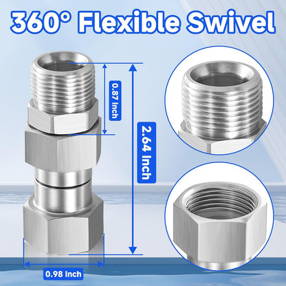 Pressure Washer Swivel Fitting, Metric M22 14mm Thread, Stainless Steel, 4500 PSI, 2 Pcs