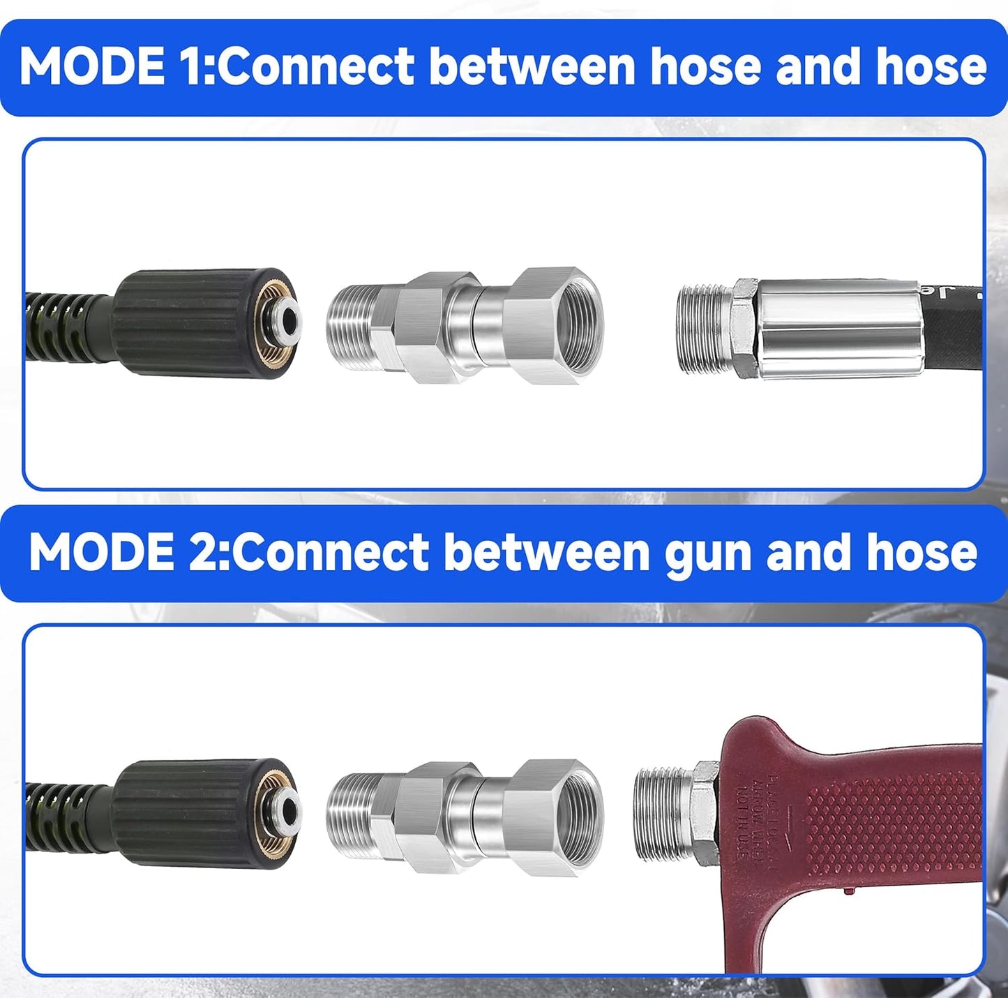 Pressure Washer Swivel Fitting, Metric M22 14mm Thread, Stainless Steel, 4500 PSI, 2 Pcs