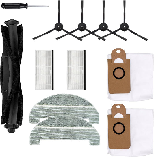11Pcs iHRV6-BLK Replacement Parts for iHome AutoVac Nova Self Empty Robot Vacuum Cleaner Spare Accessories, 1 Main Roller Brush,4 Side Brushes, 2 Hepa Filters, 2 Dust Bags, 2 Mop Pads
